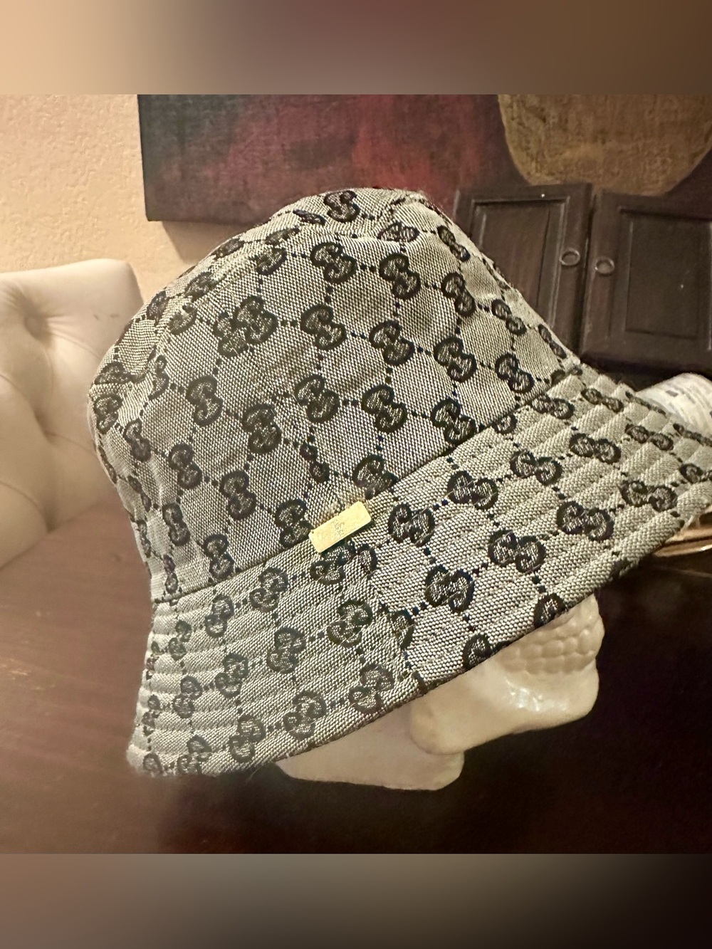 GG Logo Bucket Hat - Black and Gray Woven